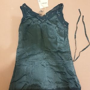 Toupy 100% silk top, S/M, dark turquoise